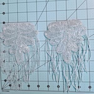 Aqua beaded epaulet appliques set of 2
